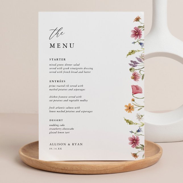 5x7" Wildflower Wedding Table Menu Cards Flat Menu (Creator Uploaded)