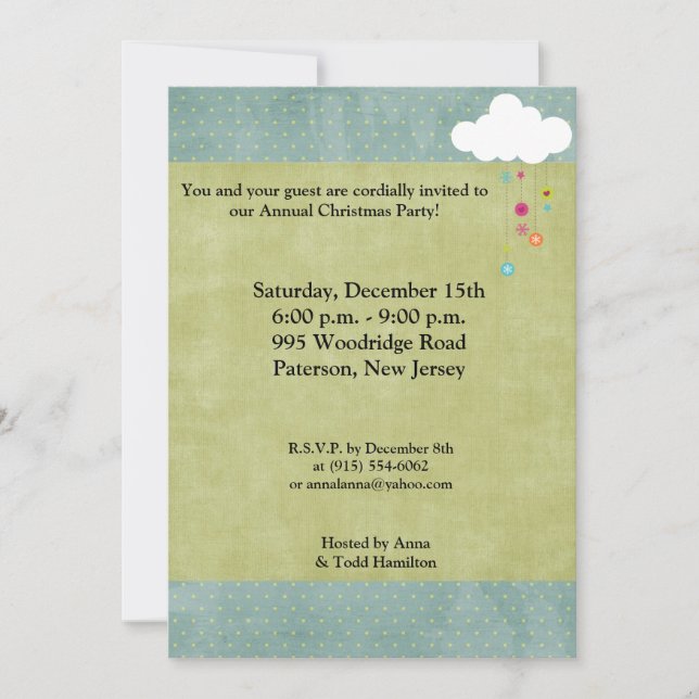 5x7 Winter Cloud / Snowflakes Christmas Invitation (Front)