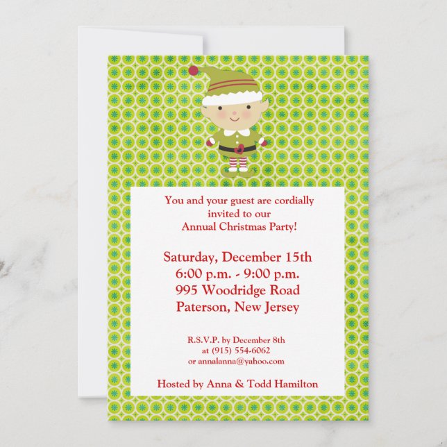 5x7 Winter Elf in Green Invitation (Front)
