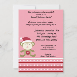 5x7 Winter Monkey in Santa Hat Invitation
