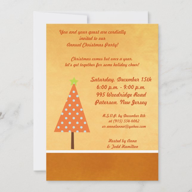 5x7 Winter Orange Christmas Tree Invitation (Front)