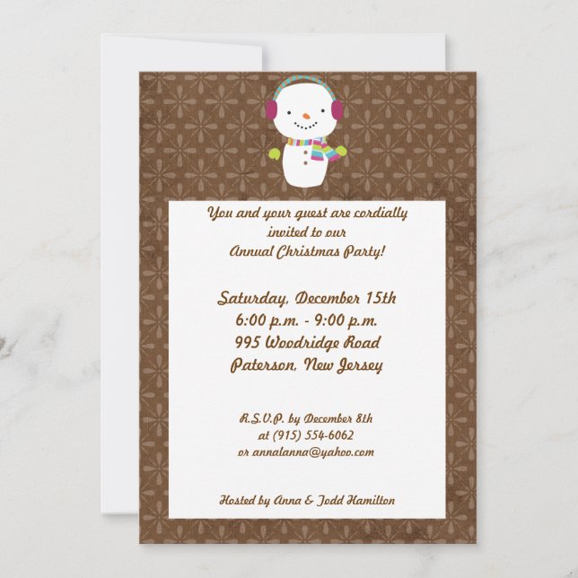5x7 Winter Snowman winter Snow Invitation (Front)