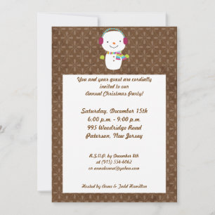 5x7 Winter Snowman winter Snow Invitation