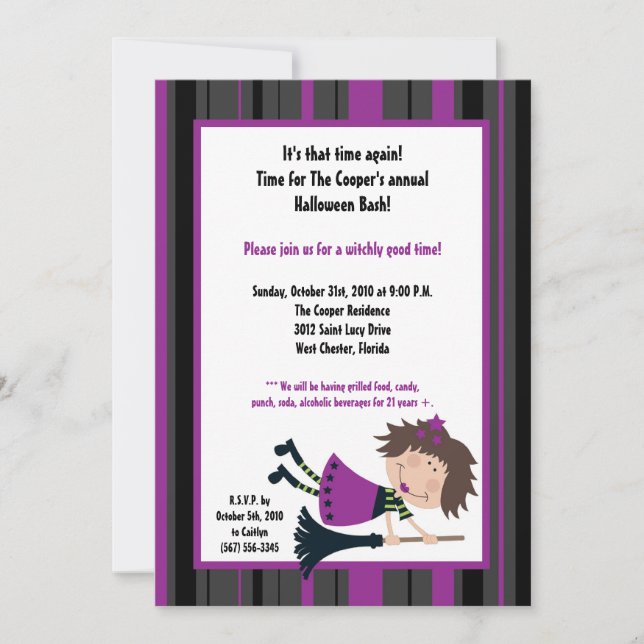 5x7 Witch Halloween Bash Party Invitation (Front)