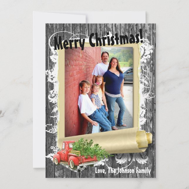 5x7 XMAS Camion de Noël Rouge Carte photo en bois (Devant)