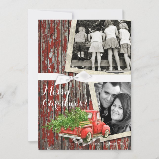 5x7 XMAS Camion de Noël Rouge Carte photo en bois (Devant)