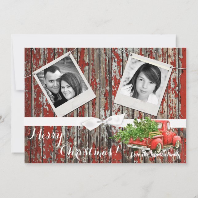 5x7 XMAS Camion de Noël Rouge Carte photo en bois (Devant)