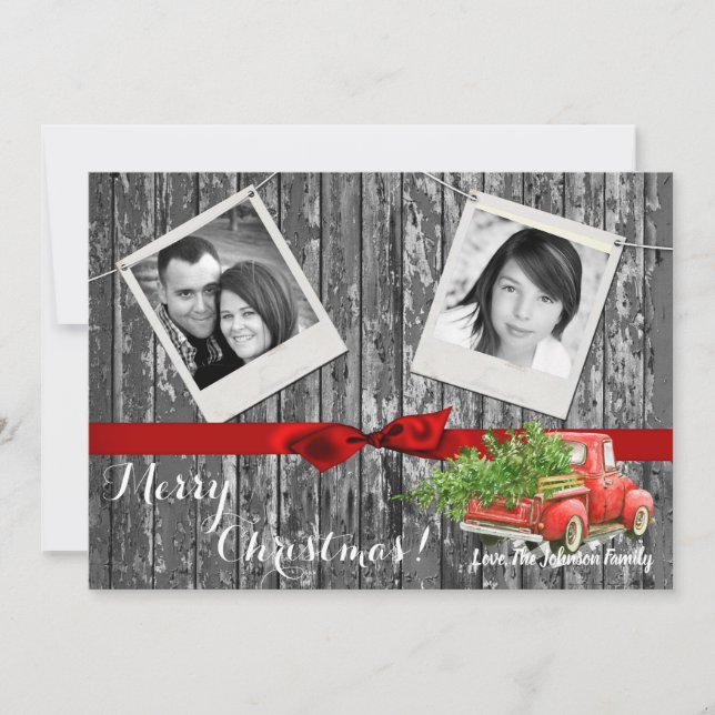 5x7 XMAS Camion de Noël Rouge Carte photo en bois (Devant)