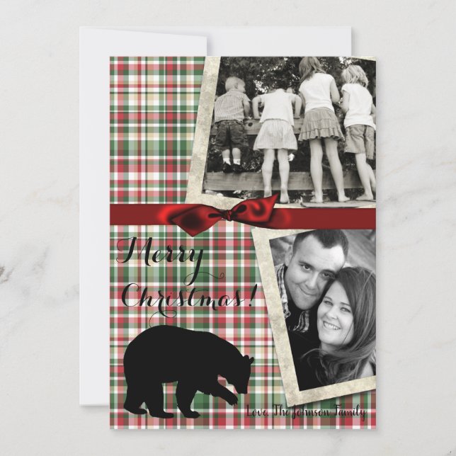 5x7 XMAS Carte photo de Fabre d'ours rouge Noël pl (Devant)