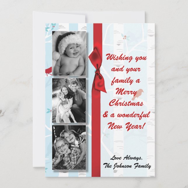 5x7 XMAS Carte photo d'hiver pour oiseaux de Noël (Devant)
