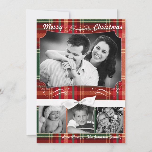 5x7 XMAS Carte photo en tissu rouge plaqué Noël (Devant)