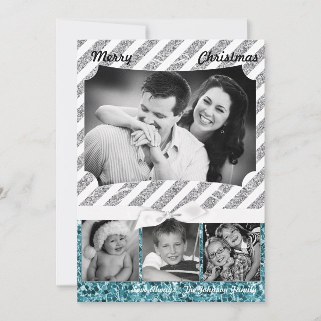 5x7 XMAS Christmas Blue Glitter Snowfla PHOTO Card (Front)