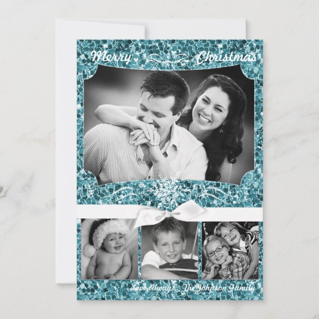 5x7 XMAS Christmas Blue Glitter Snowfla PHOTO Card (Front)