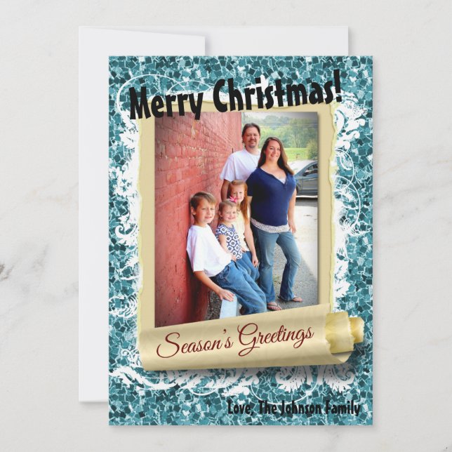 5x7 XMAS Christmas Blue Glitter Snowfla PHOTO Card (Front)