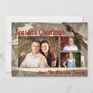 5x7 XMAS Christmas Burlap Deer Doe Buck PHOTO Card