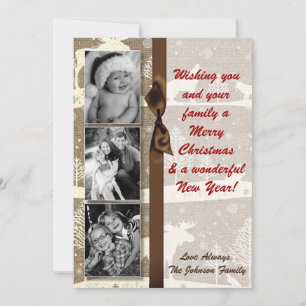 5x7 XMAS Christmas Burlap Deer Doe Buck PHOTO Card