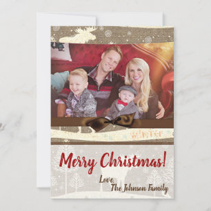 5x7 XMAS Christmas Burlap Deer Doe Buck PHOTO Card