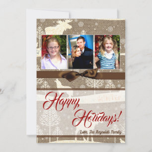 5x7 XMAS Christmas Burlap Deer Doe Buck PHOTO Card