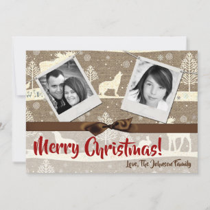 5x7 XMAS Christmas Burlap Deer Doe Buck PHOTO Card