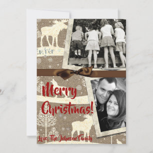 5x7 XMAS Christmas Burlap Deer Doe Buck PHOTO Card