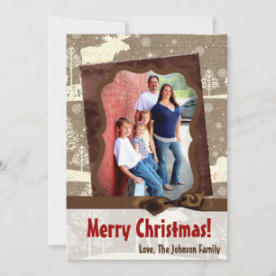 5x7 XMAS Christmas Burlap Deer Doe Buck PHOTO Card