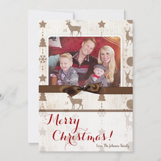 5x7 XMAS Christmas Burlap Deer Doe Buck PHOTO Card (Front)