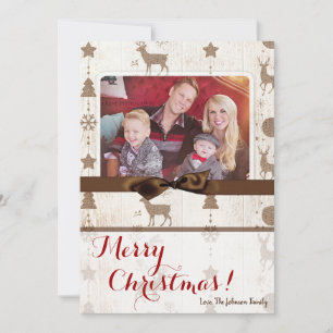 5x7 XMAS Christmas Burlap Deer Doe Buck PHOTO Card