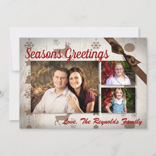 5x7 XMAS Christmas Burlap Deer Doe Buck PHOTO Card (Front)