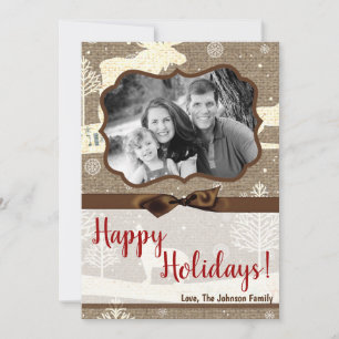 5x7 XMAS Christmas Burlap Deer Doe Buck PHOTO Card