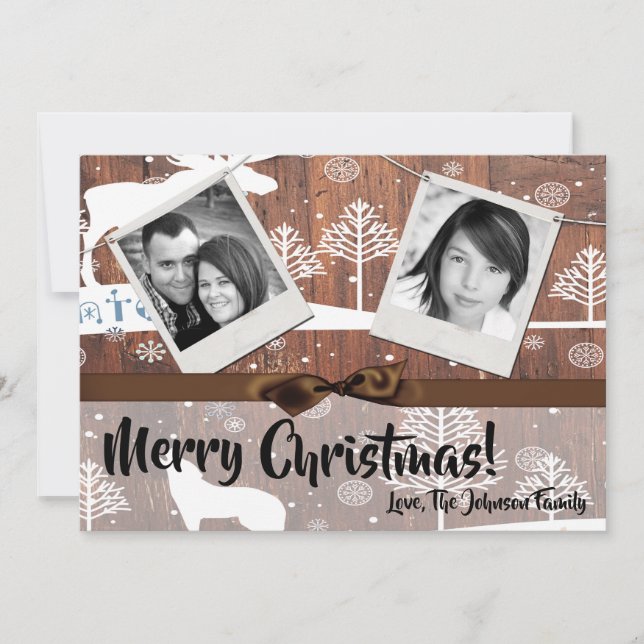 5x7 XMAS Christmas Deer Wood Buck Doe PHOTO Card (Front)