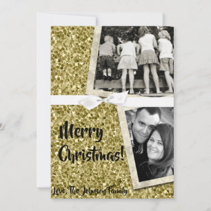 5x7 XMAS Christmas Gold Snowflake Glit PHOTO Card