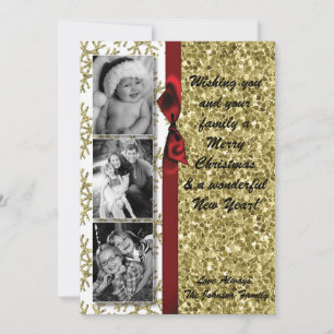 5x7 XMAS Christmas Gold Snowflake Glitt PHOTO Card
