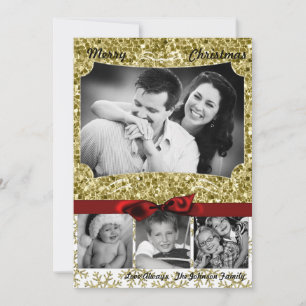 5x7 XMAS Christmas Gold Snowflake Glitt PHOTO Card