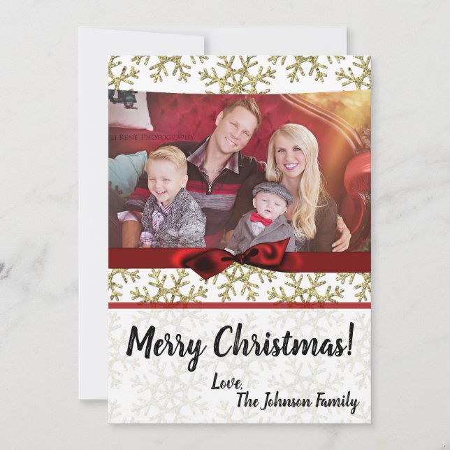 5x7 XMAS Christmas Gold Snowflake Glitt PHOTO Card (Front)