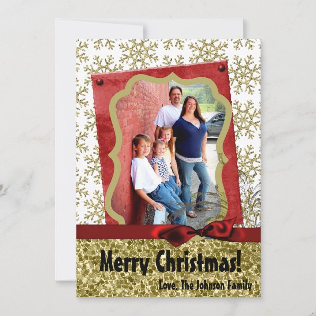 5x7 XMAS Christmas Gold Snowflake Glitt PHOTO Card (Front)