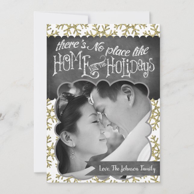 5x7 XMAS Christmas Gold Snowflake Glitt PHOTO Card (Front)