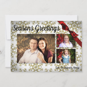 5x7 XMAS Christmas Gold Snowflake Glitt PHOTO Card