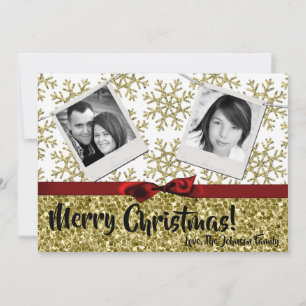 5x7 XMAS Christmas Gold Snowflake Glitt PHOTO Card