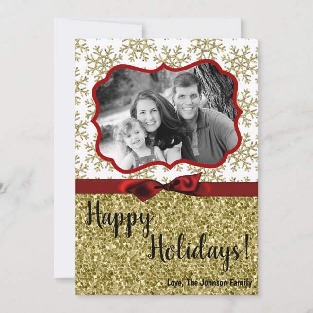 5x7 XMAS Christmas Gold Snowflake Glitt PHOTO Card (Front)