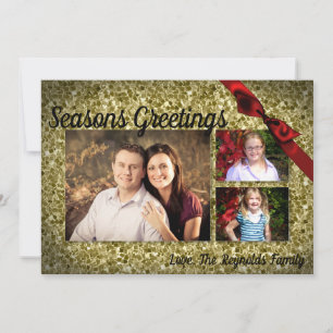 5x7 XMAS Christmas Gold Snowflake Glitt PHOTO Card