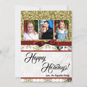 5x7 XMAS Christmas Gold Snowflake Glitt PHOTO Card
