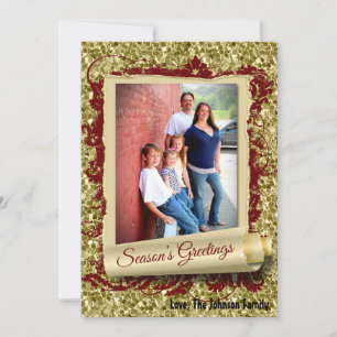 5x7 XMAS Christmas Gold Snowflake Glitt PHOTO Card