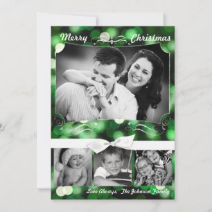 5x7 XMAS Christmas Green Bokeh Lights PHOTO Card
