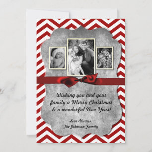5x7 XMAS Christmas Red Chevron Chalkboa PHOTO Card