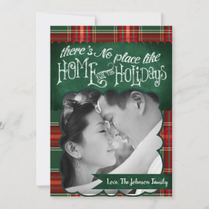 5x7 XMAS Christmas Red Plaid Fabric PHOTO Card
