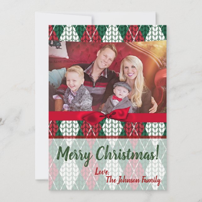 5x7 XMAS Christmas Ugly Sweater Green PHOTO Card (Front)