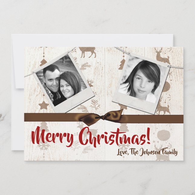 5x7 XMAS Noel Burlap Deer Doe Buck Carte photo (Devant)