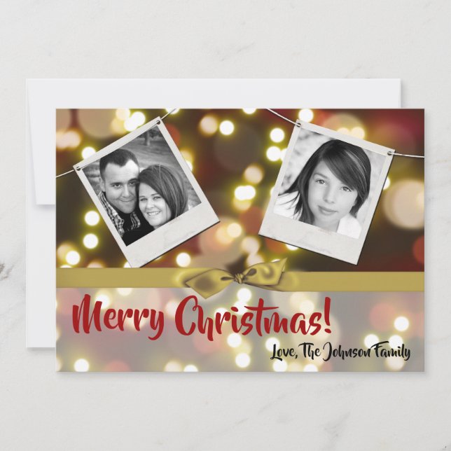 5x7 XMAS Noël Gold Bokeh Lights Carte photo (Devant)