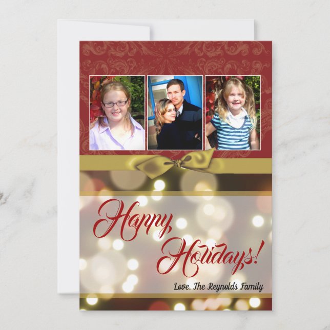 5x7 XMAS Noël Gold Bokeh Lights Carte photo (Devant)