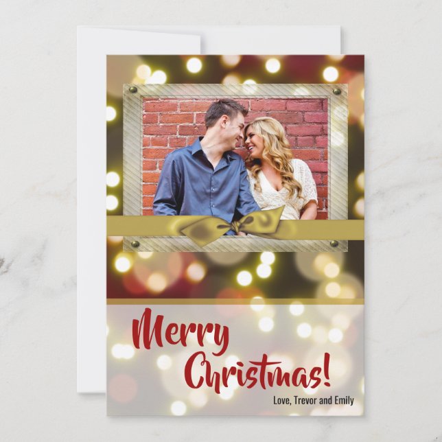 5x7 XMAS Noël Gold Bokeh Lights Carte photo (Devant)